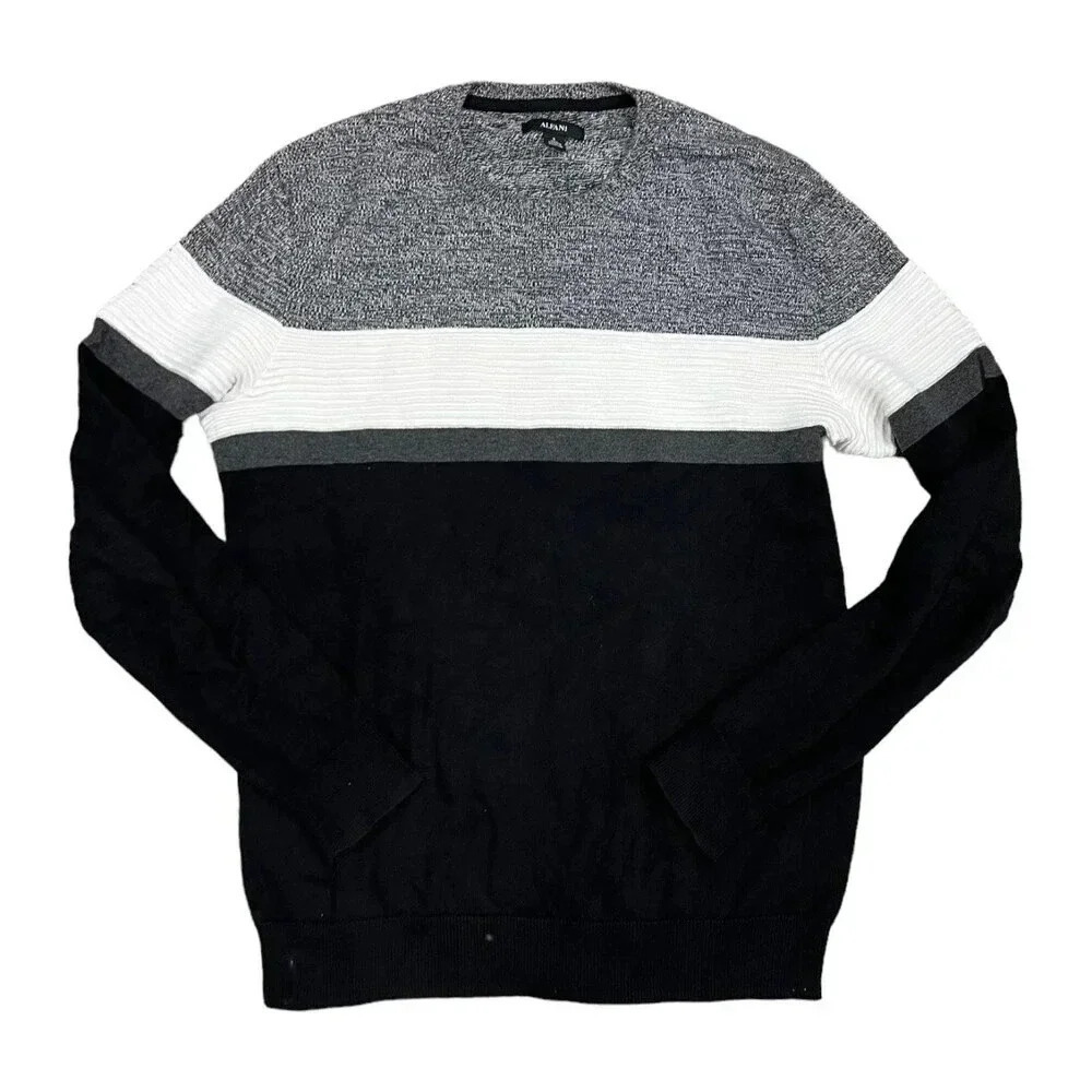 Alfani Black Color Block Cotton Sweater S